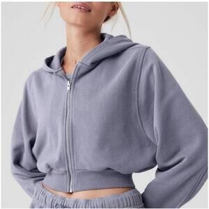 Alo Yoga Breakaway Zip Front Hoodie Jacket Cropped Fog Small Fog Gray EUC
